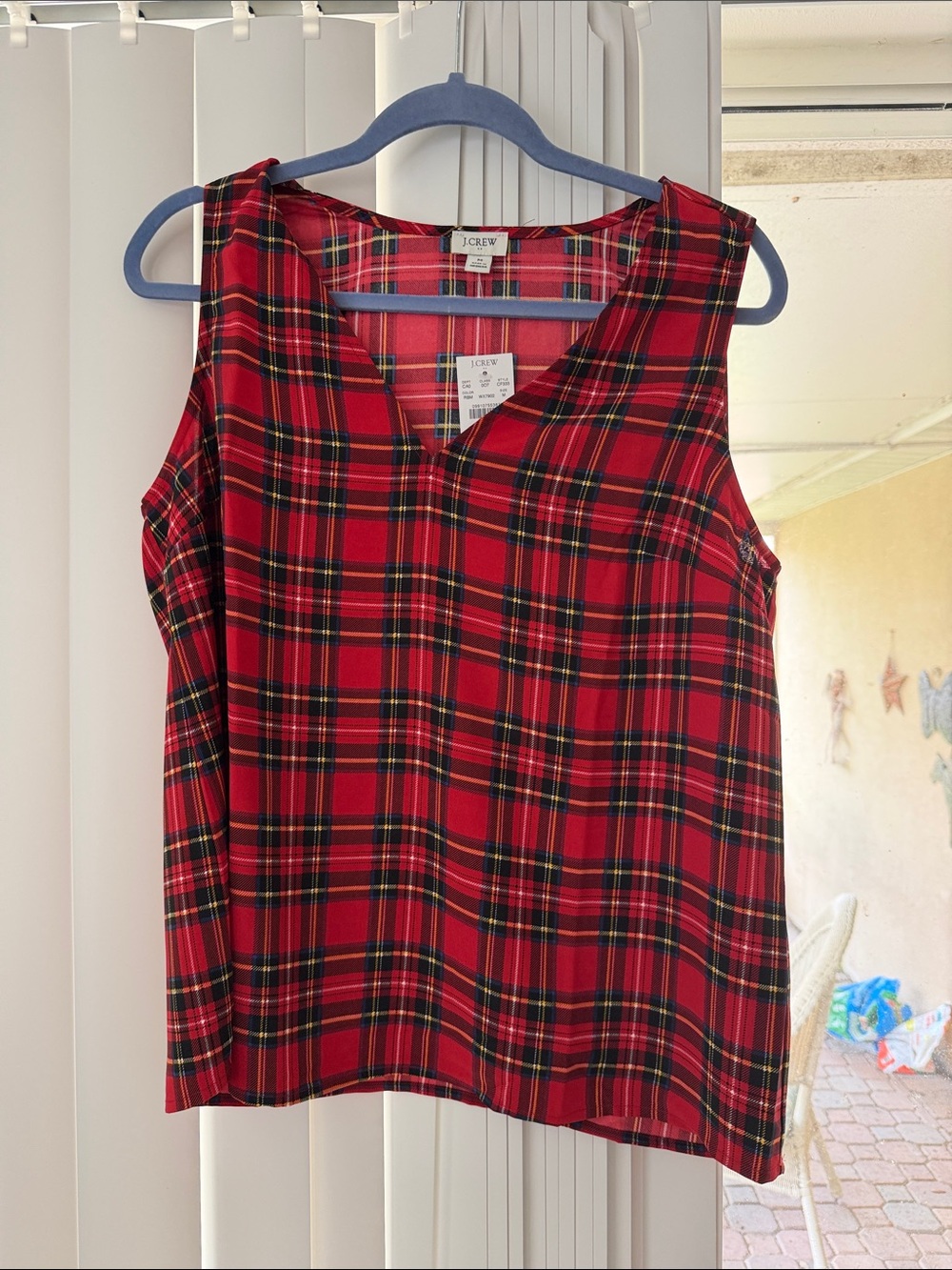 J. Crew Red Plaid V-Neck Sleeveless Camisole